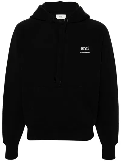 Ami Alexandre Mattiussi Ami Paris Logo Organic Cotton Hoodie In Black