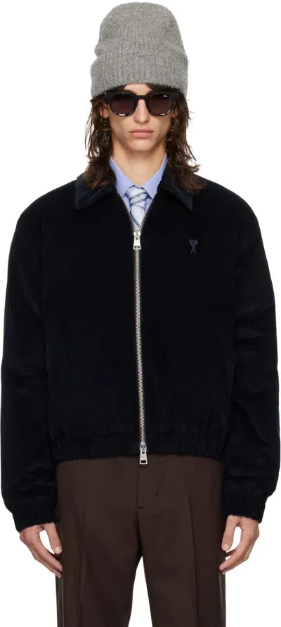 Ami Alexandre Mattiussi Navy Ami De Coeur Zipped Jacket In Navy Blue/4011