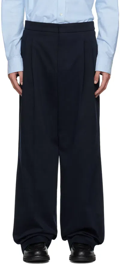 Ami Alexandre Mattiussi Navy Large Fit Trousers In Navy Blue/4011