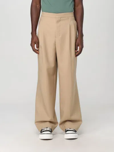 Ami Alexandre Mattiussi Wide Wool Gabardine Pants In Earth