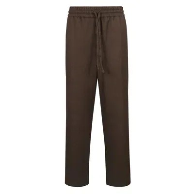 Ami Alexandre Mattiussi Paris Wide Elasticated Waist Trousers In Dark Coffee