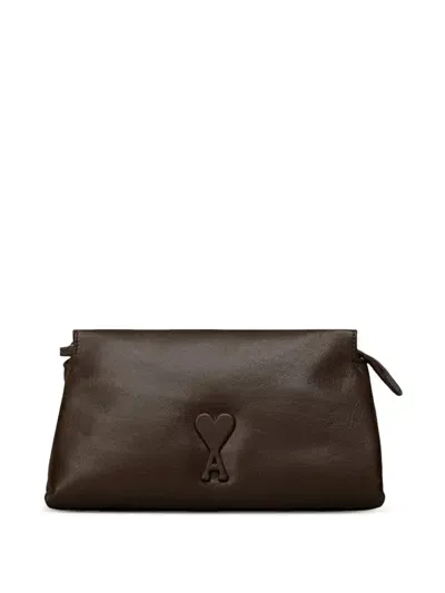 Ami Alexandre Mattiussi Voulez-vous Leather Clutch Bag In Brown