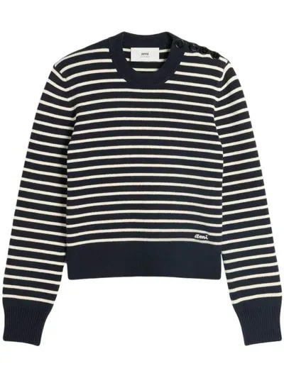 Ami Alexandre Mattiussi Striped Cotton-wool Blend Jumper In Blue