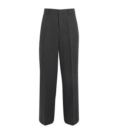 Ami Alexandre Mattiussi Wool Pinstripe Wide-leg Trousers In Grey