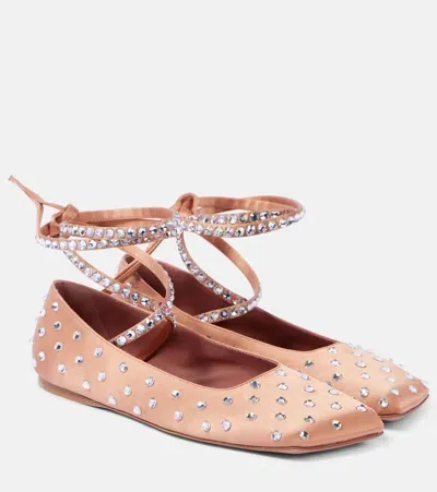 Amina Muaddi Ane Crystal-embellished Satin Ballet Flats In Pink