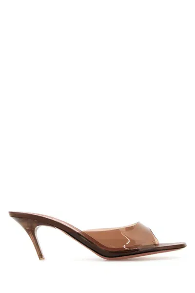 Amina Muaddi 60mm Alexa Pvc Mules In Brown