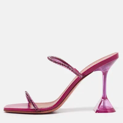 Pre-owned Amina Muaddi Purple Pvc Crystal Embellished Gilda Slide Sandals Size 38