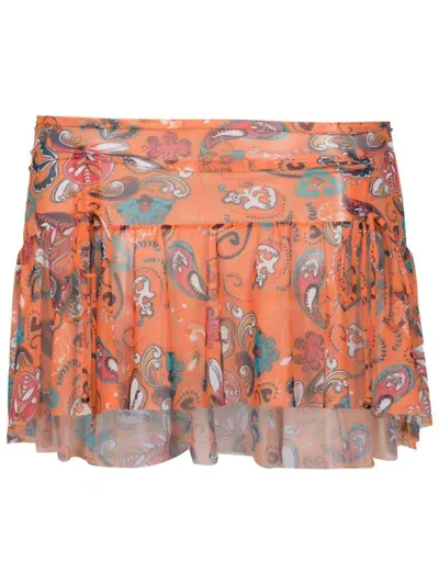 Amir Slama Mesh Graphic-print Miniskirt In Orange