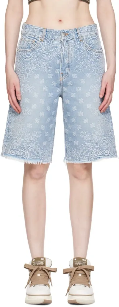 Amiri Blue Banana Jacquard Skater Denim Shorts In Perfect Indigo