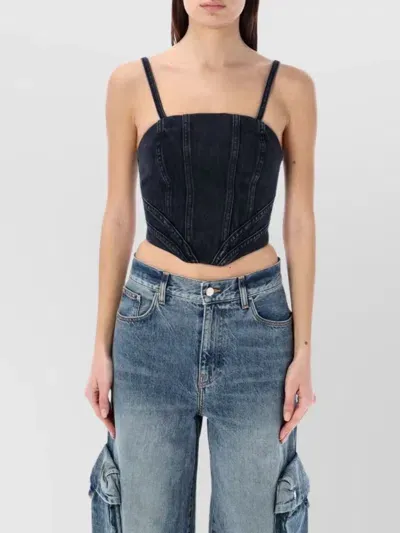 Amiri Cropped Denim Bustier Top With Spaghetti Straps In Grey