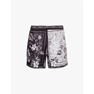 Amiri Mens Black Bandana-print Elasticated-waist Silk Shorts In Gray