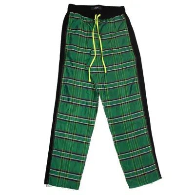 Amiri Plaid-check Silk Track Pants In Green