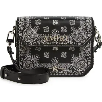 Amiri Monogram Paisley Leather Crossbody Bag In Black