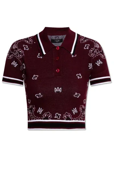 Amiri Patterned Cropped Polo Shirt In Red