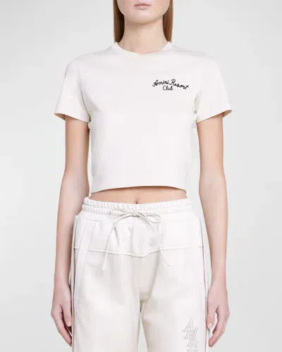 Amiri Spirit Embroidered Crop Baby T-shirt In Alabaster