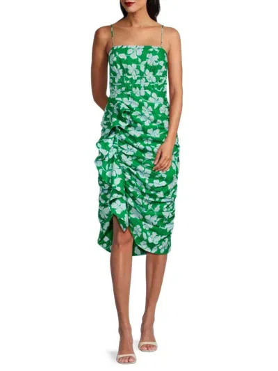 Amur Olly Ruched Midi Dress Frog Flower In Green