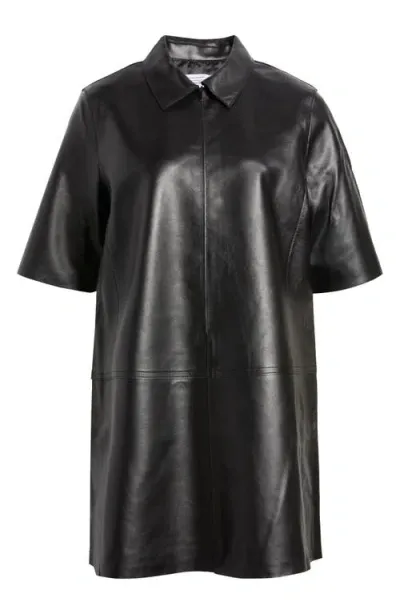 & Other Stories Leather Shirtdress In Black Dark