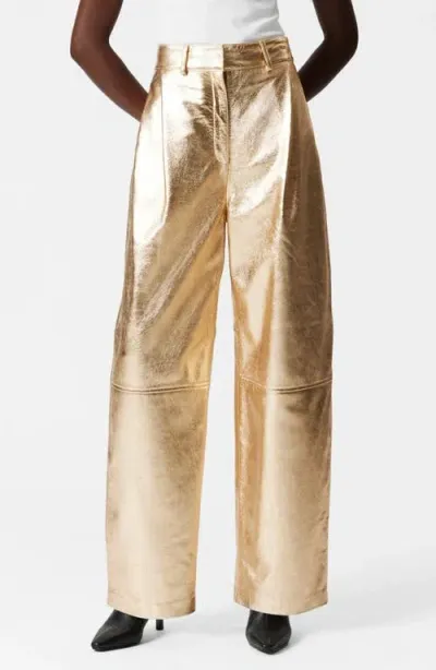 & Other Stories Metallic Leather Pants In Gold