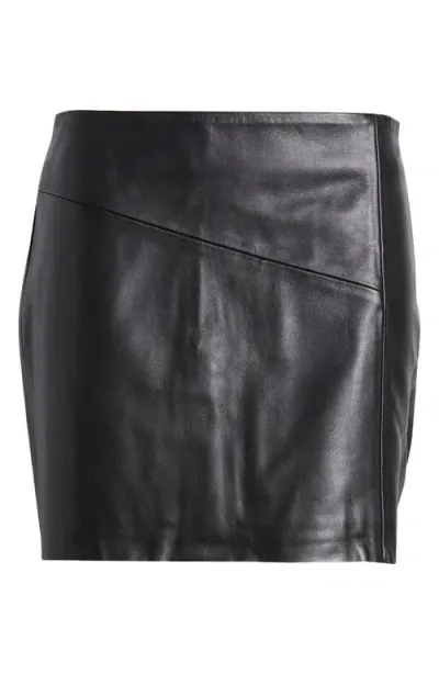 & Other Stories Raw Hem Leather Miniskirt In Black Dark