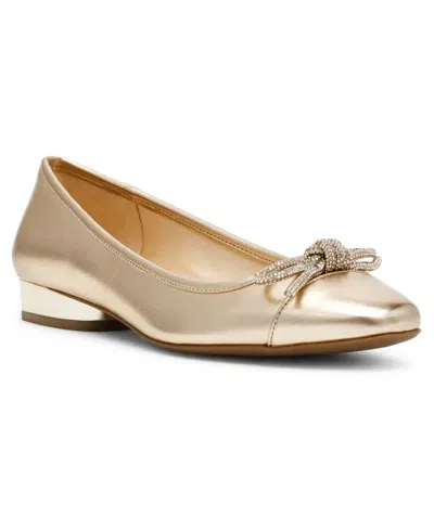 Anne Klein Women's Cassidy Rhinestone Bow Ballet Flats In Light Gold