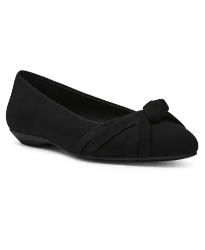 Anne Klein Women's Omkara Pointed Toe Knot Detail Ballet Flats In Black Stretch