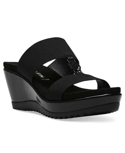 Anne Klein Women's Rikki Double Band Wedge Sandals In Black