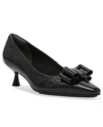 Anne Klein Women's Theresa Bow Kitten Heel Dress Pumps In Black Patent