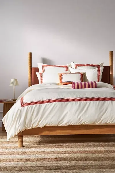 Anthropologie Coraline Sateen Duvet Cover In Red