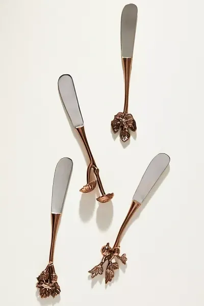 Anthropologie Foliage Bronze Stainless Steel Brass, Set Of 4, Spreaders In Brown