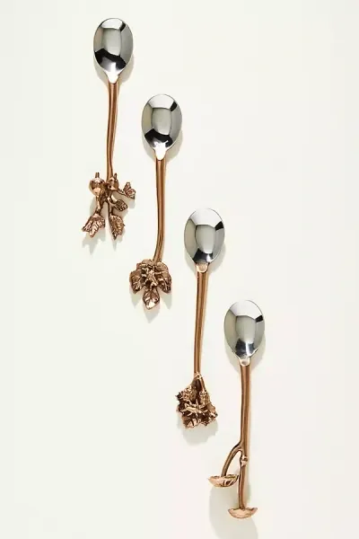 Anthropologie Foliage Teaspoons, Set Of 4 In Brown