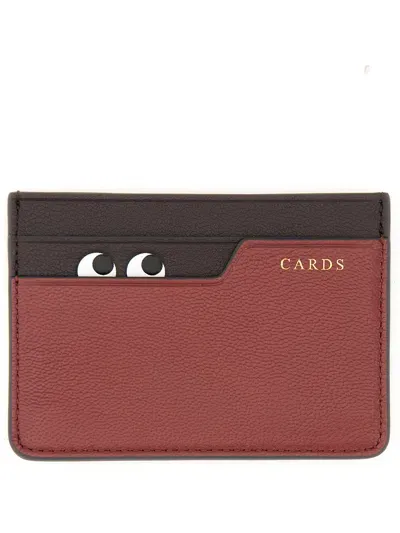 Anya Hindmarch "eyes" Card Holder In Bordeaux