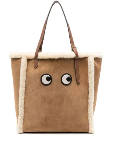 Anya Hindmarch Tote Bag With Shearling Eyes In Brown