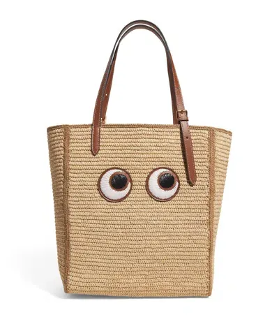 Anya Hindmarch Small Raffia N/s Eyes Tote Bag In Neutral