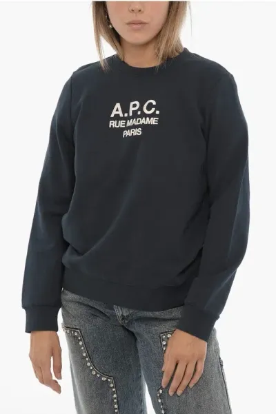 Apc Cotton Tina Crew-neck Sweatshirt With Embossed Logo In Black