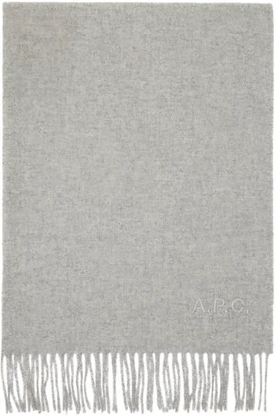 Apc Gray Alix Brodée Scarf In Pla Heather Grey