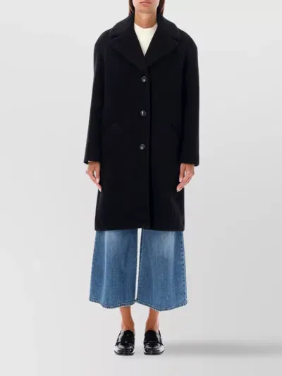 Apc Ninon Lapel Collar Long Length Coat In Black