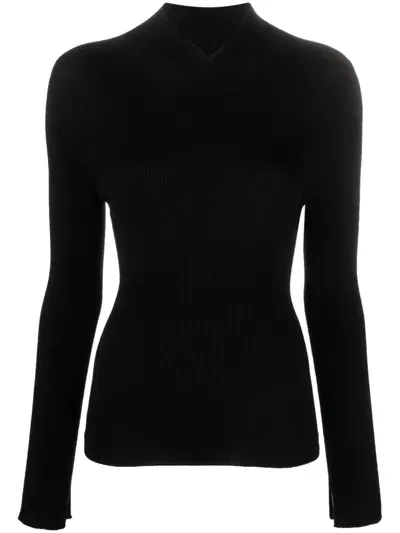 Apc Ribbed-knit Split-neck Jumper In Black