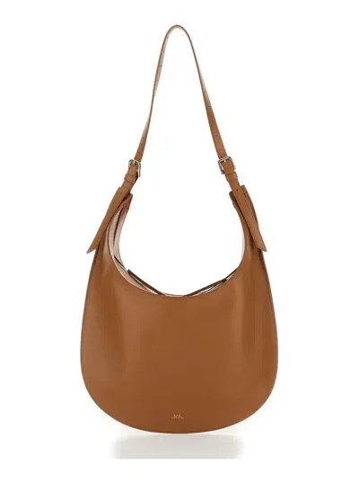 Apc Iris Brown Shoulder Bag With Laminated Logo In Leather Woman