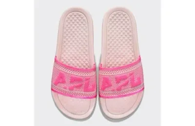 Apl Athletic Propulsion Labs Big Logo Techloom Slide Sandals In Bleached Pink/fusion Pink