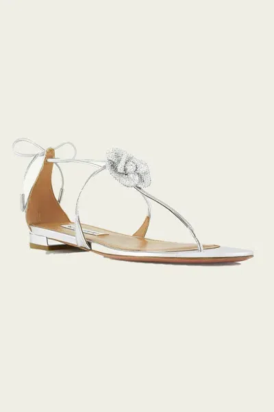 Aquazzura Crystal Orchid Sandal Flat In Silver In Multi