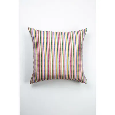 Archive New York Valentina Rainbow Striped Cotton Handwoven Square Throw Pillow In Multi