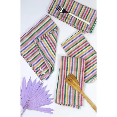 Archive New York Valentina Rainbow Striped Handwoven Cotton Napkins, Set Of 4