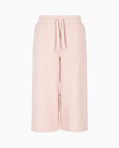 Armani Exchange 3/4 Length Wide Leg Trousers In French Terry With Embossed Logo In Pink