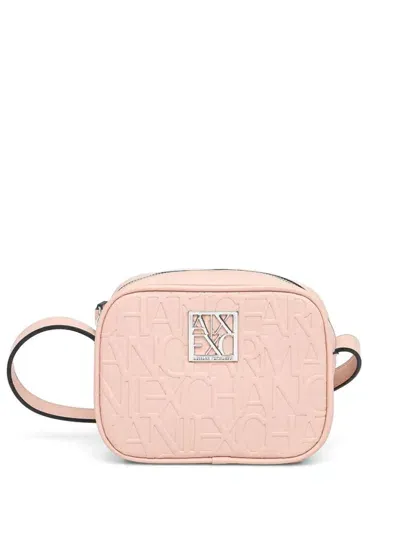 Armani Exchange All-over Logo Lettering Camera Bag In Pink