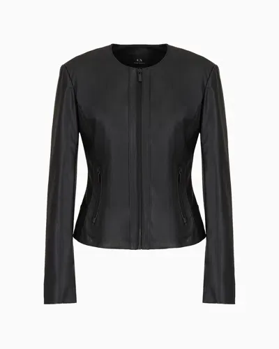 Armani Exchange Biker Jacket With Decorative Stitching In Black