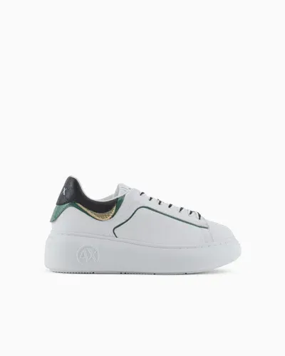 Armani Exchange Chunky Leather Sneakers In White