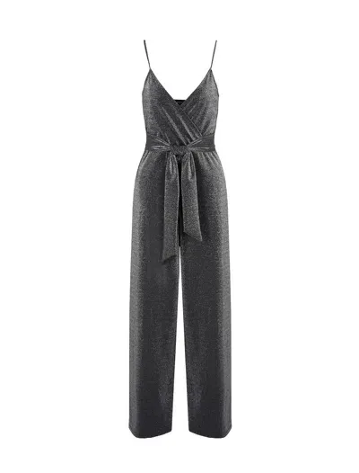 Armani Exchange Sleeveless Metallic Jumpsuit In Silver