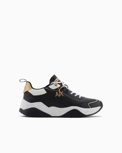 Armani Exchange Logo-charm Leather Lace-up Sneakers In Schwarz