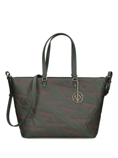 Armani Exchange Logo-debossed Leather Tote Bag In Green