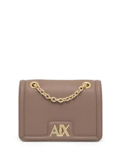 Armani Exchange Logo-plaque Pebbled Shoulder Bag In Neutrals